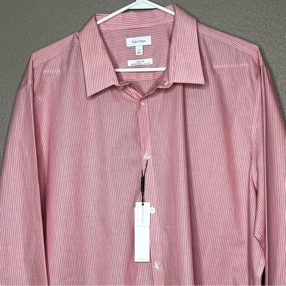 NEW Calvin Klein Mens XXL Slim Fit Button Up Shirt Infinite Cool Pink Striped - Picture 2 of 11